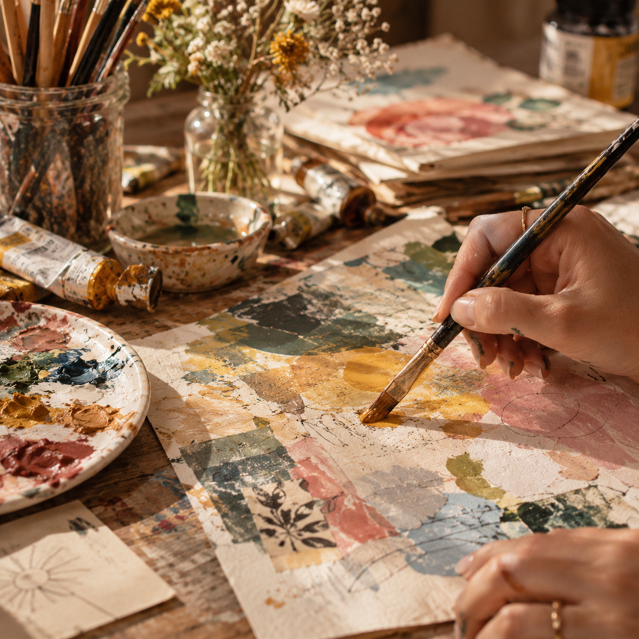 Manos pintando con acuarela, Solea Aurora